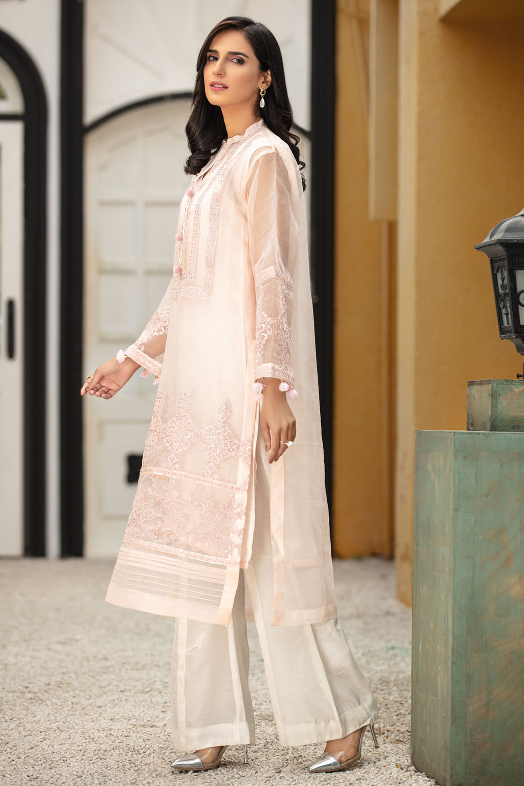 2683-PINK-LIGHT EMBROIDERED ORGANZA STITCHED