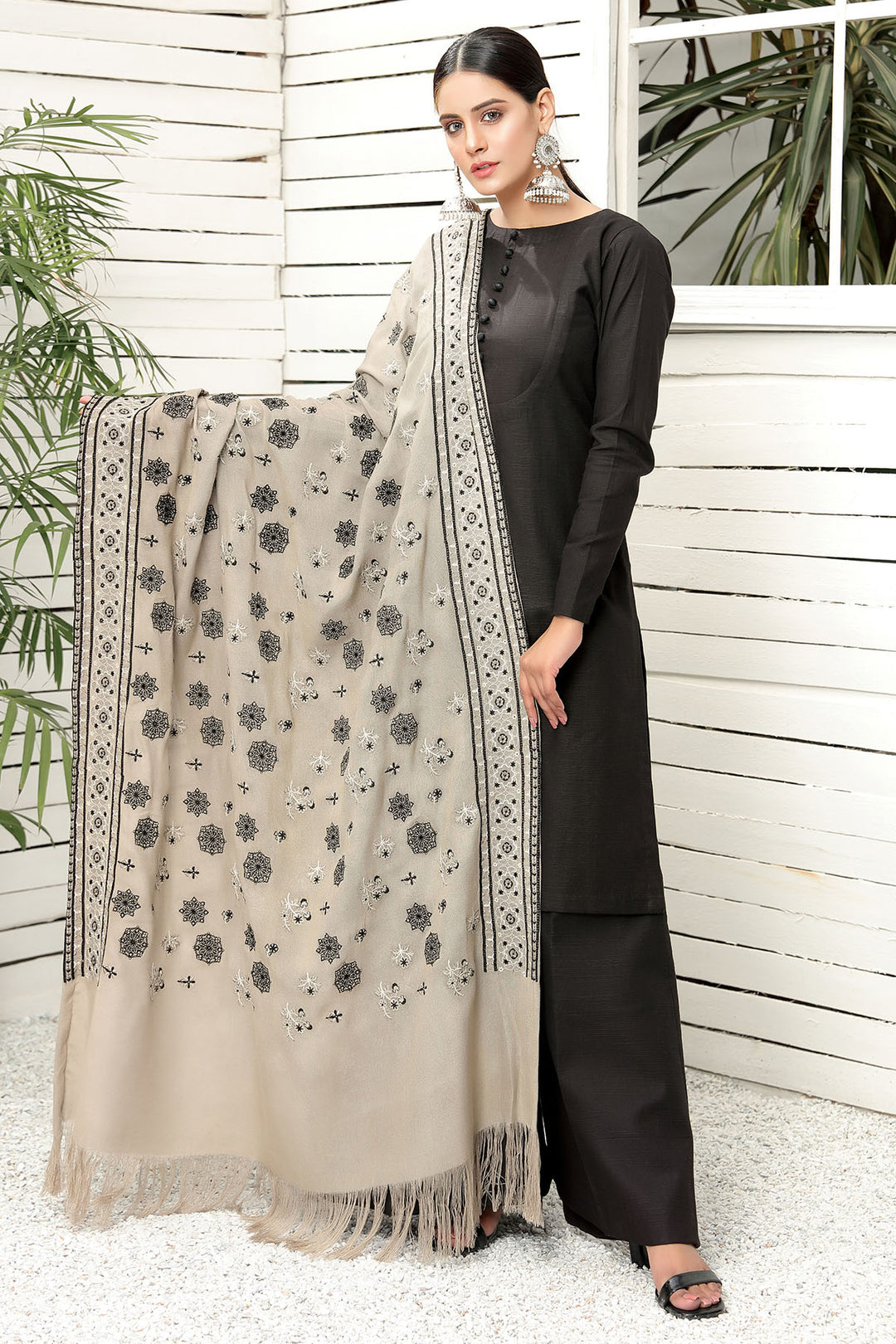 2712-STARDUST EMBROIDERED WOOL SHAWL UNSTITCHED