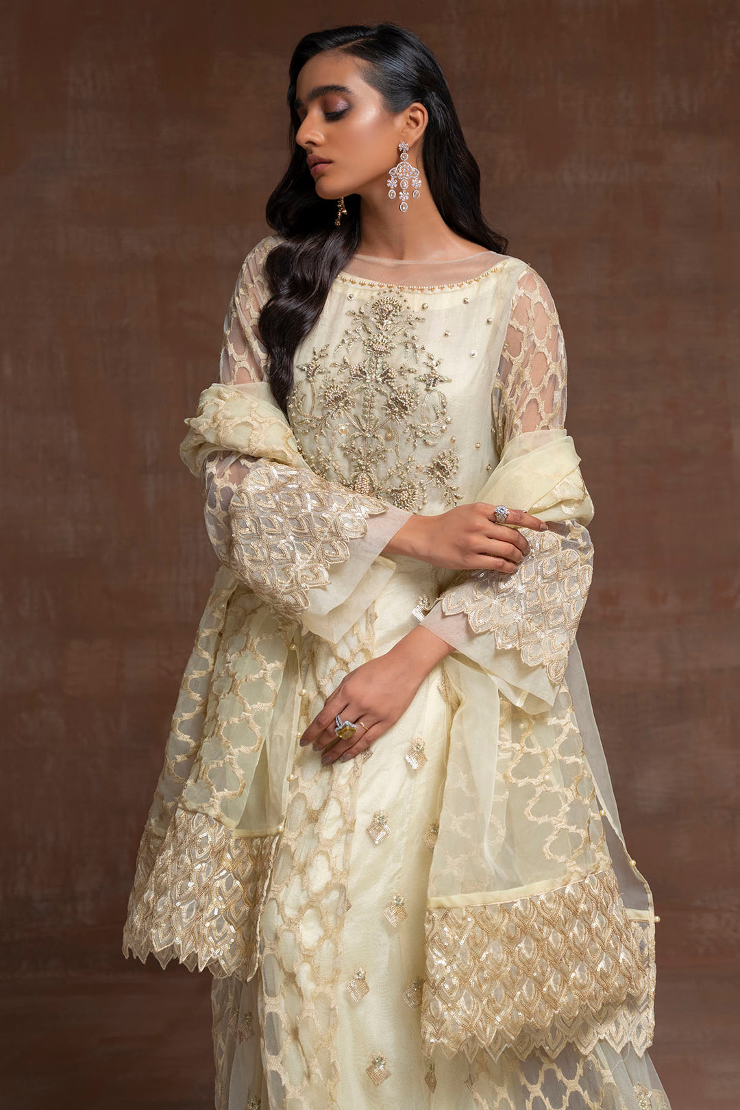 2754-HAZEL EMBROIDERED SILK NET STITCHED