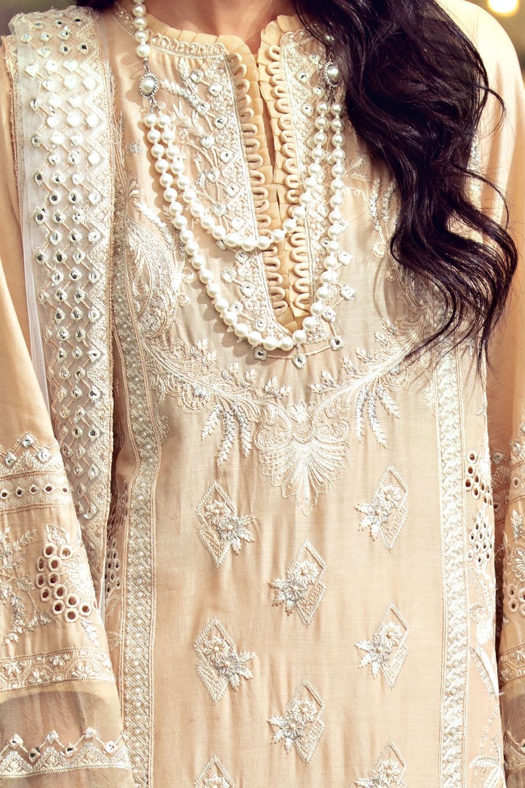 2795-SAND-STONE EMBROIDERED LAWN STITCHED
