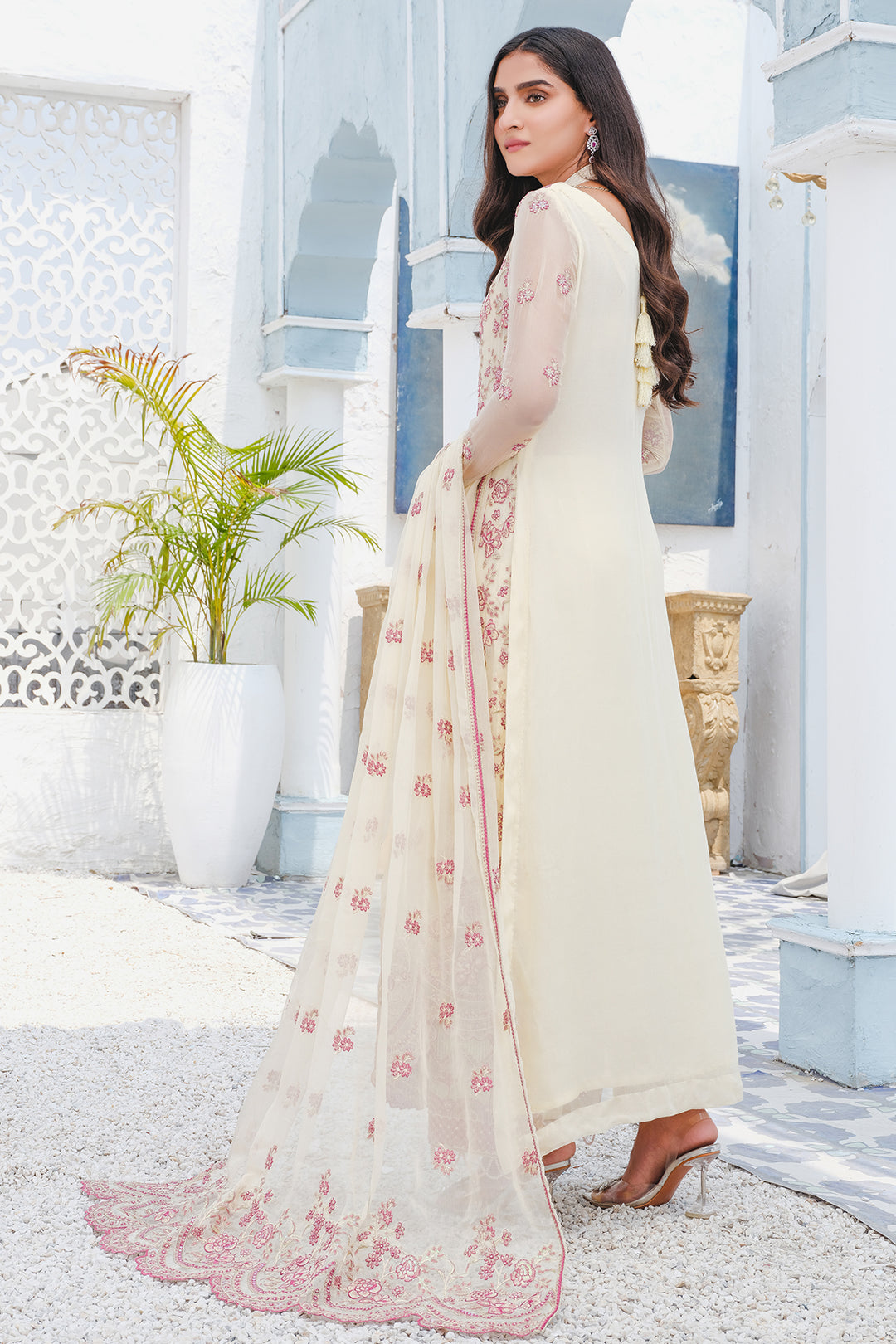 2910-PEARI-FRINGE EMBROIDERED BEMBERG CHIFFON UNSTITCHED