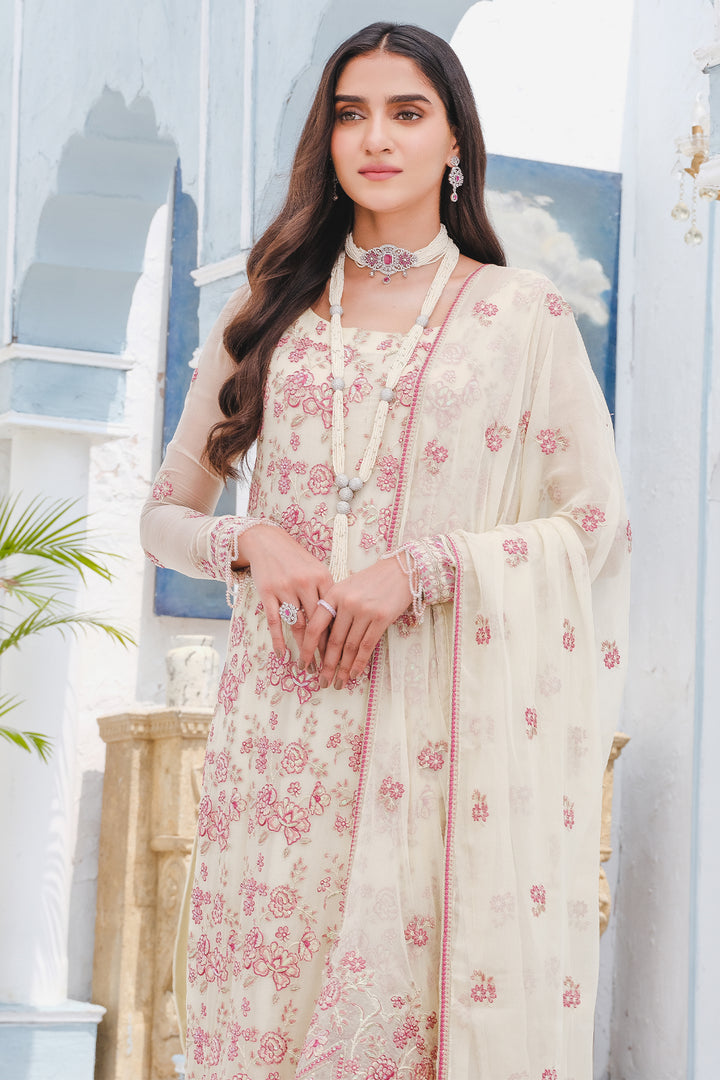 2910-PEARI-FRINGE EMBROIDERED BEMBERG CHIFFON UNSTITCHED