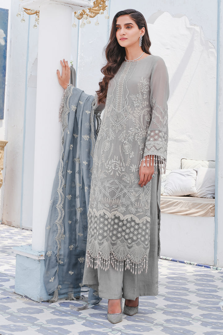 2913-VINTAGE-STONE EMBROIDERED BEMBERG CHIFFON UNSTITCHED