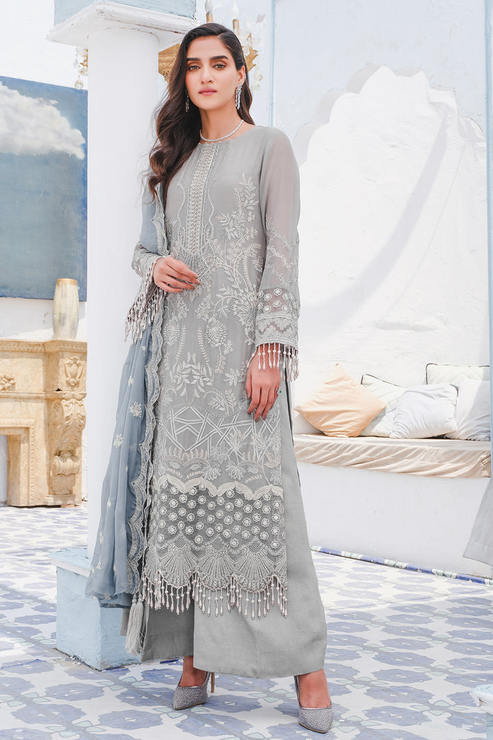 2913-VINTAGE-STONE EMBROIDERED BEMBERG CHIFFON UNSTITCHED