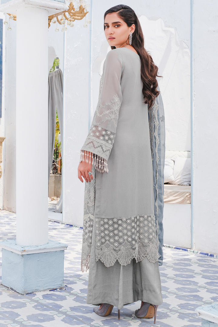 2913-VINTAGE-STONE EMBROIDERED BEMBERG CHIFFON UNSTITCHED