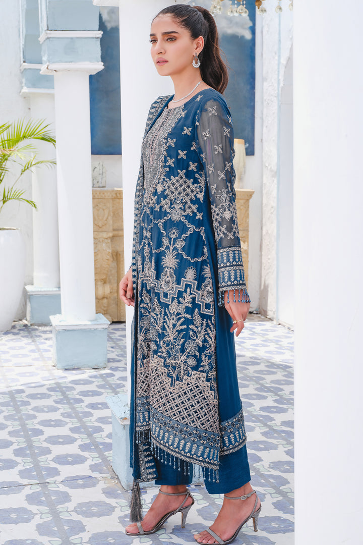 2914-CHINESE-BLUE EMBROIDERED BEMBERG CHIFFON UNSTITCHED