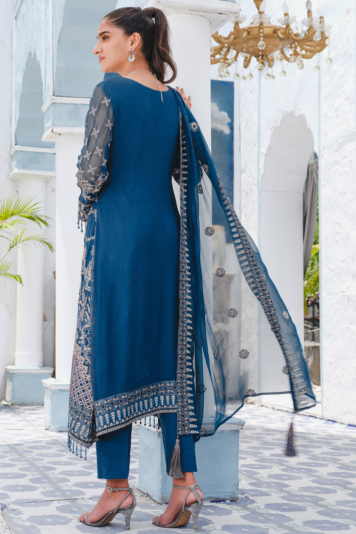 2914-CHINESE-BLUE EMBROIDERED BEMBERG CHIFFON UNSTITCHED