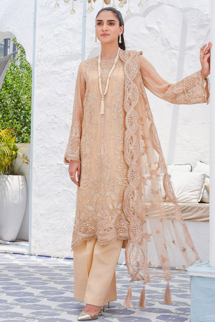 2915-ROSE-BEIGE EMBROIDERED BEMBERG CHIFFON UNSTITCHED
