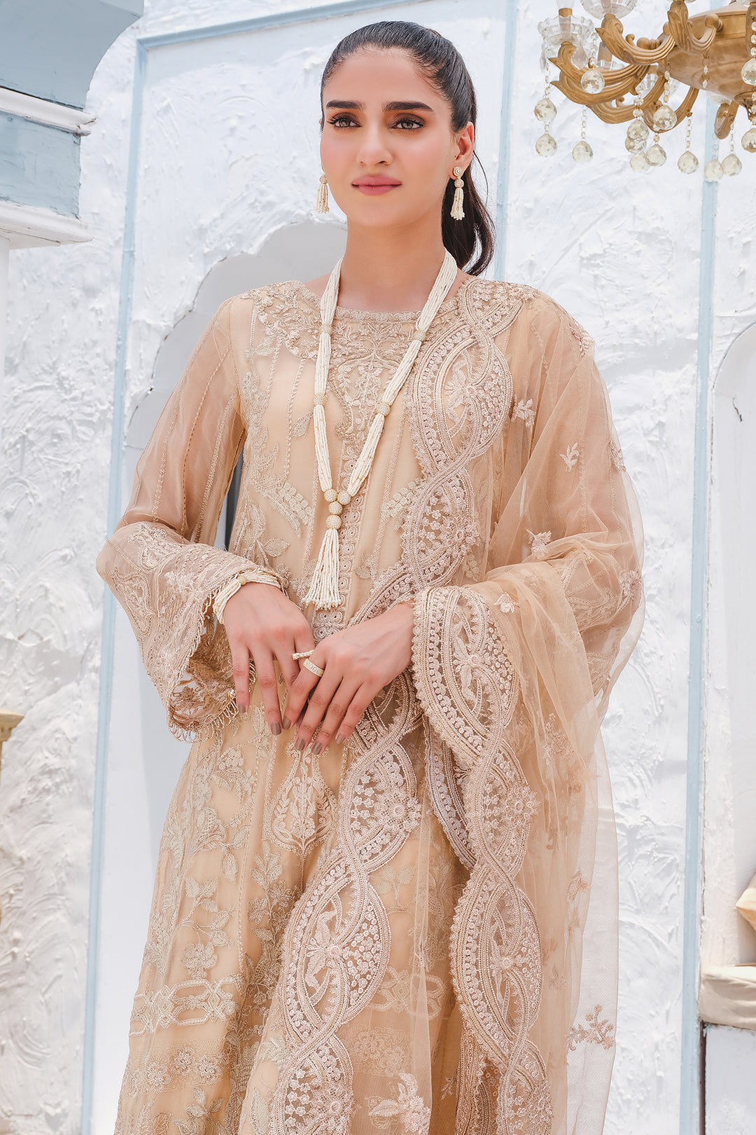 2915-ROSE-BEIGE EMBROIDERED BEMBERG CHIFFON UNSTITCHED