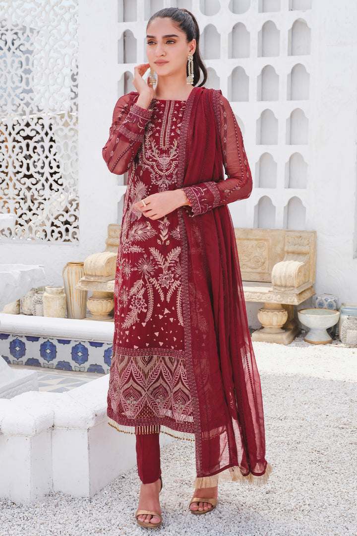 2916-CHERRY-COBBLER EMBROIDERED BEMBERG CHIFFON UNSTITCHED