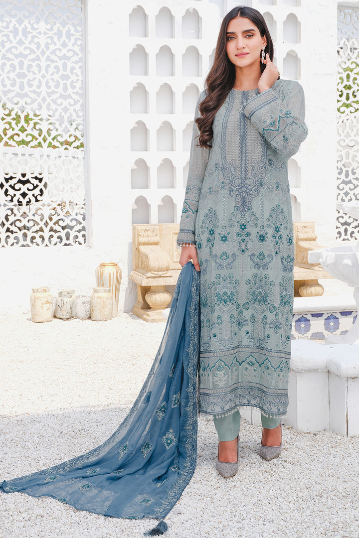 2917-SEA-PEBBLE EMBROIDERED BEMBERG CHIFFON UNSTITCHED