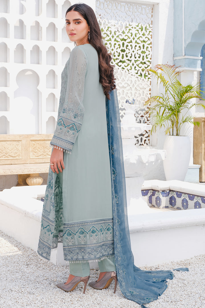 2917-SEA-PEBBLE EMBROIDERED BEMBERG CHIFFON UNSTITCHED