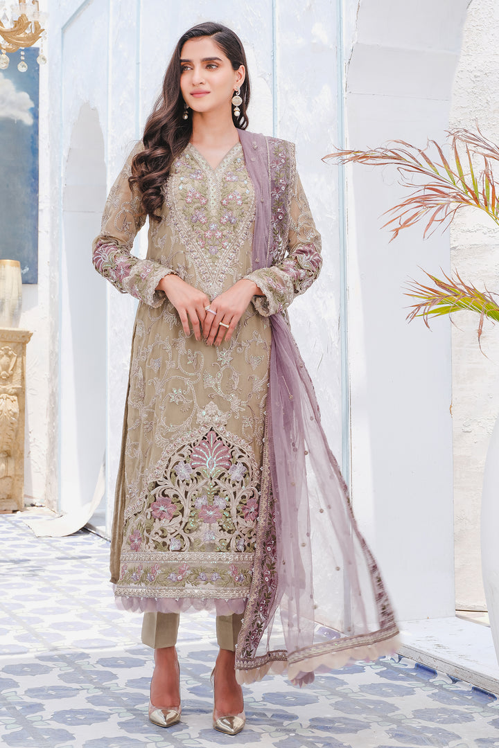 2919-CLARY-SAGE EMBROIDERED BEMBERG CHIFFON UNSTITCHED