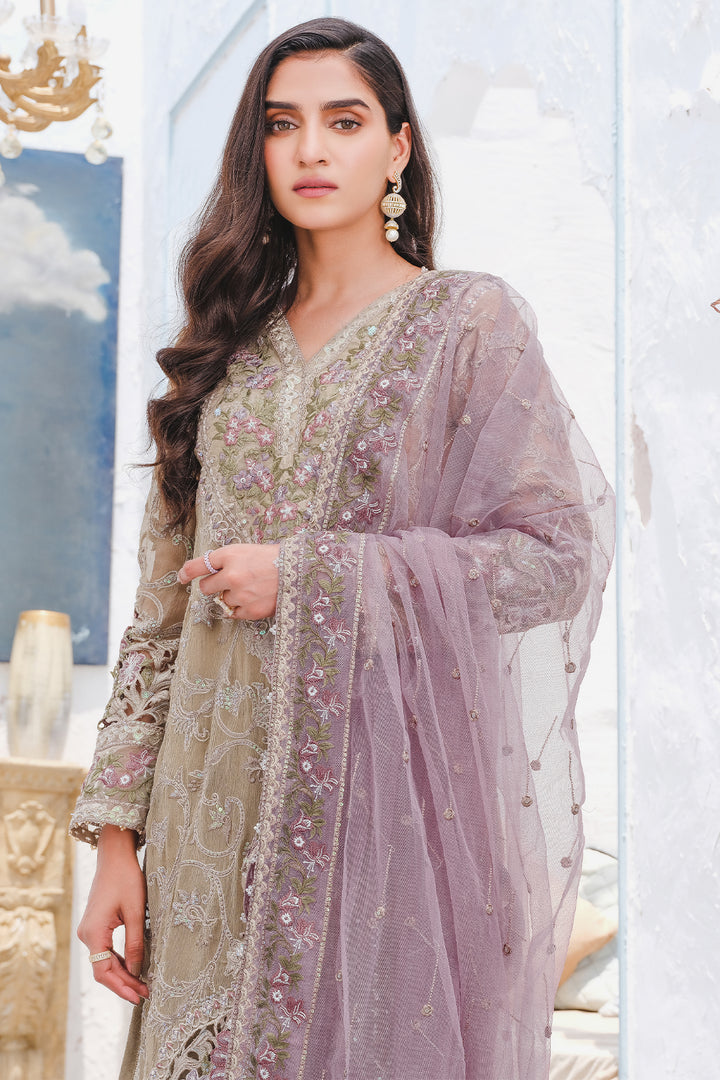 2919-CLARY-SAGE EMBROIDERED BEMBERG CHIFFON UNSTITCHED