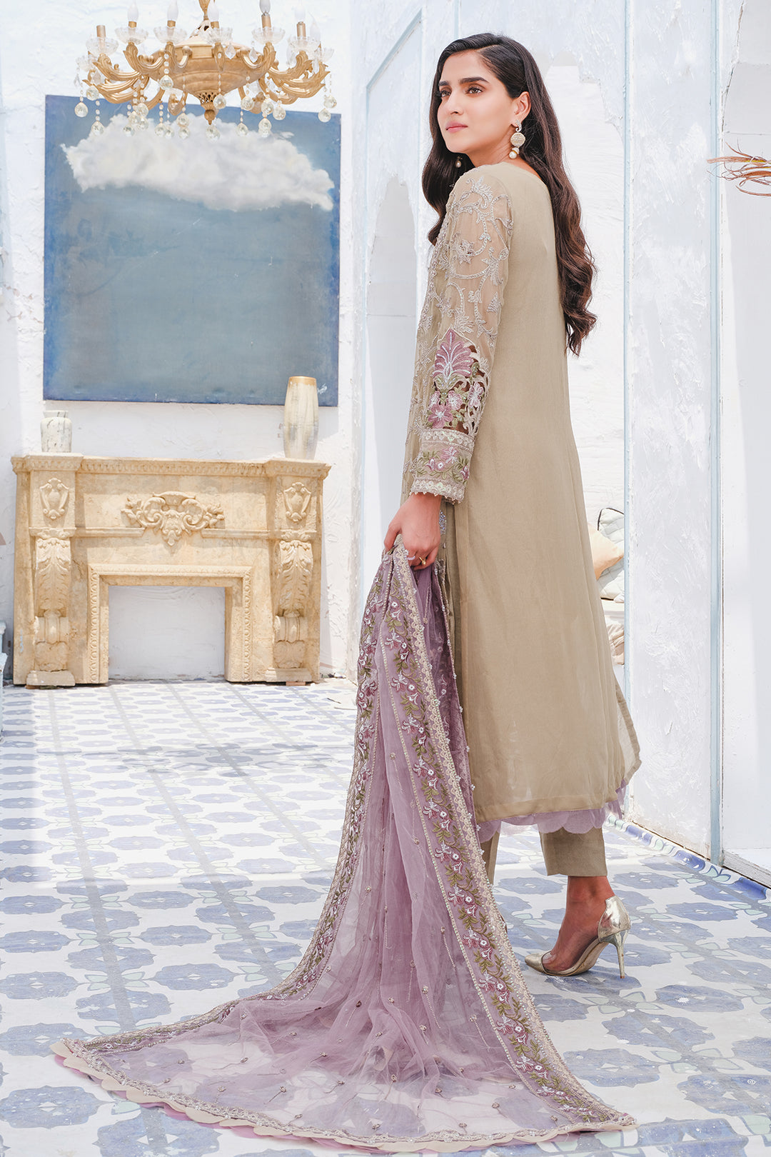 2919-CLARY-SAGE EMBROIDERED BEMBERG CHIFFON UNSTITCHED