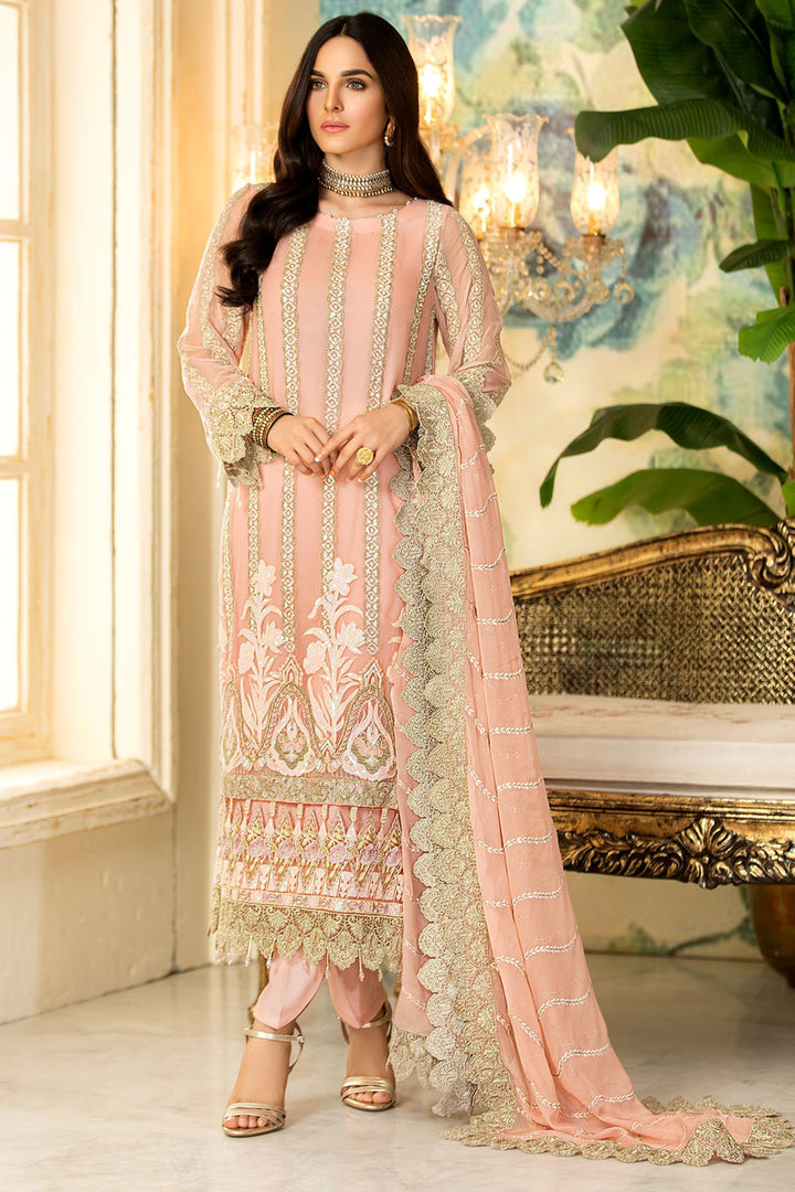 3002-PINK-FLARE EMBROIDERED BEMBERG CHIFFON UNSTITCHED