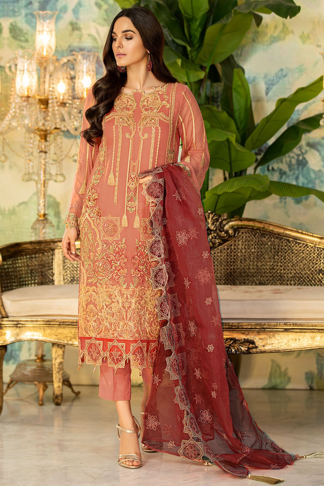 3003-SWEET-PINK EMBROIDERED BEMBERG CHIFFON UNSTITCHED