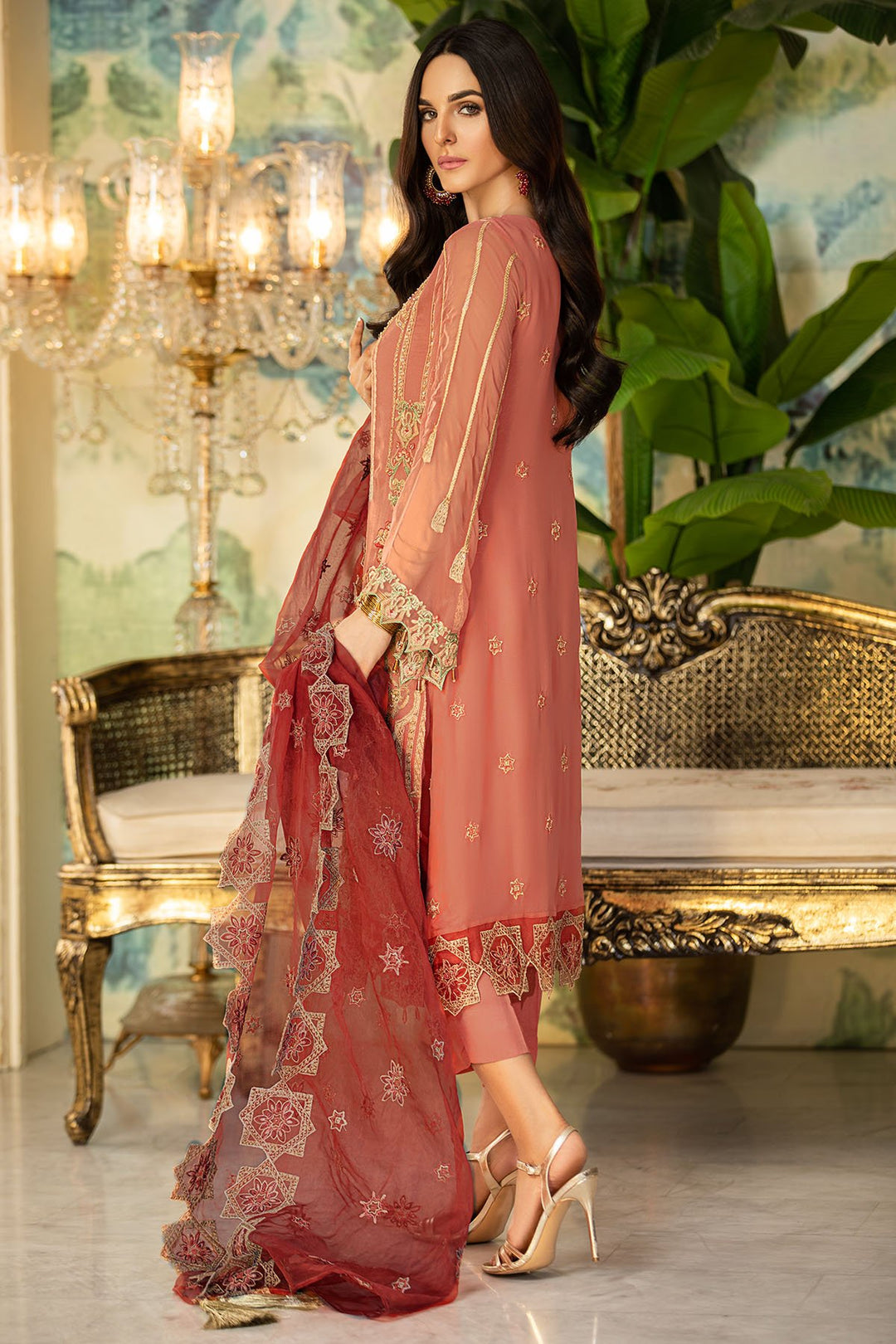 3003-SWEET-PINK EMBROIDERED BEMBERG CHIFFON UNSTITCHED