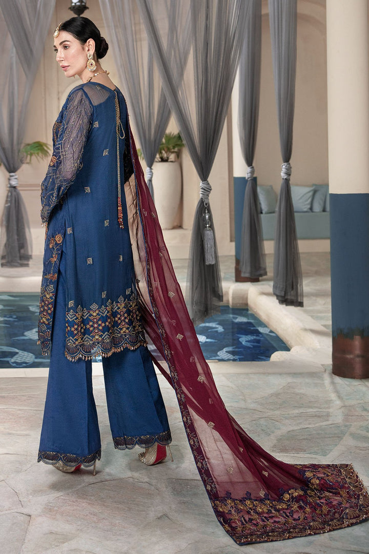 3004-POLO-BLUE EMBROIDERED BEMBERG CHIFFON UNSTITCHED