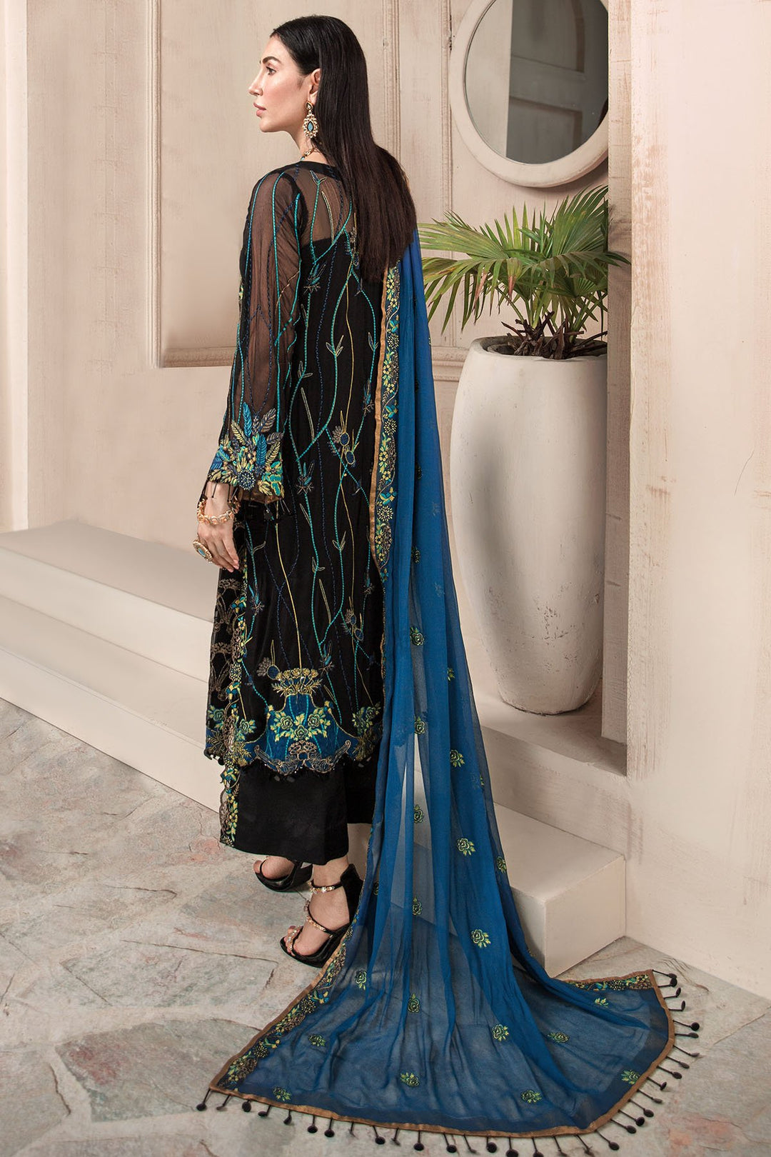 3005-MAIRE EMBROIDERED BEMBERG CHIFFON UNSTITCHED