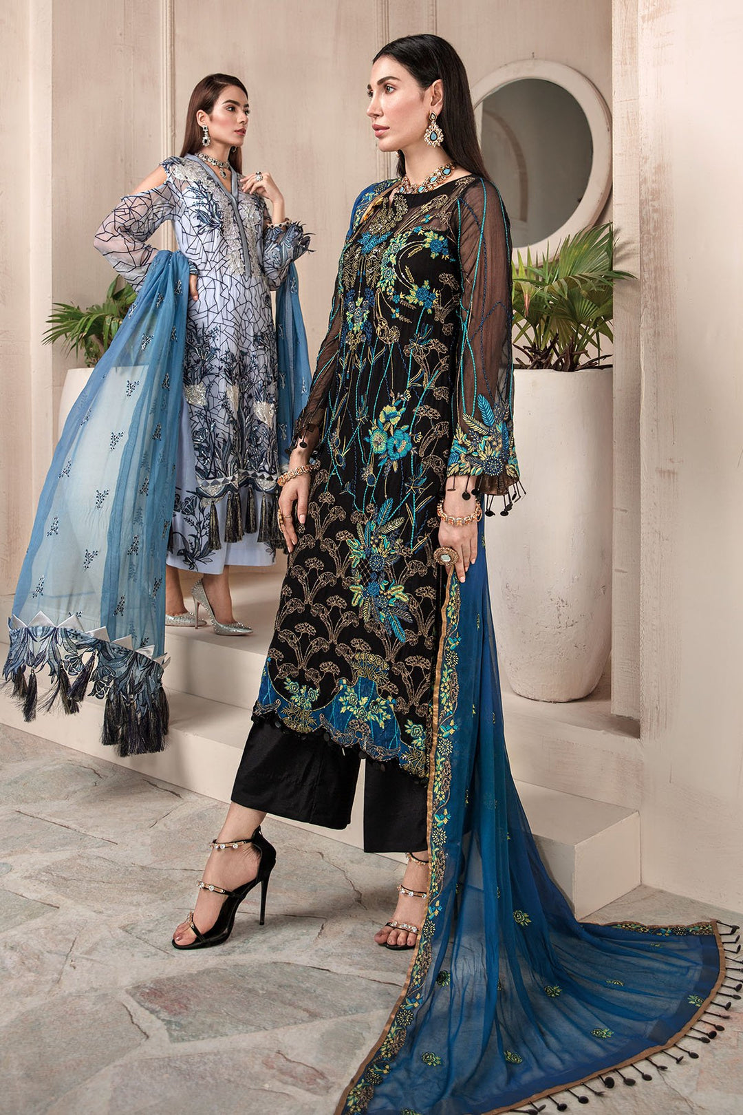 3005-MAIRE EMBROIDERED BEMBERG CHIFFON UNSTITCHED