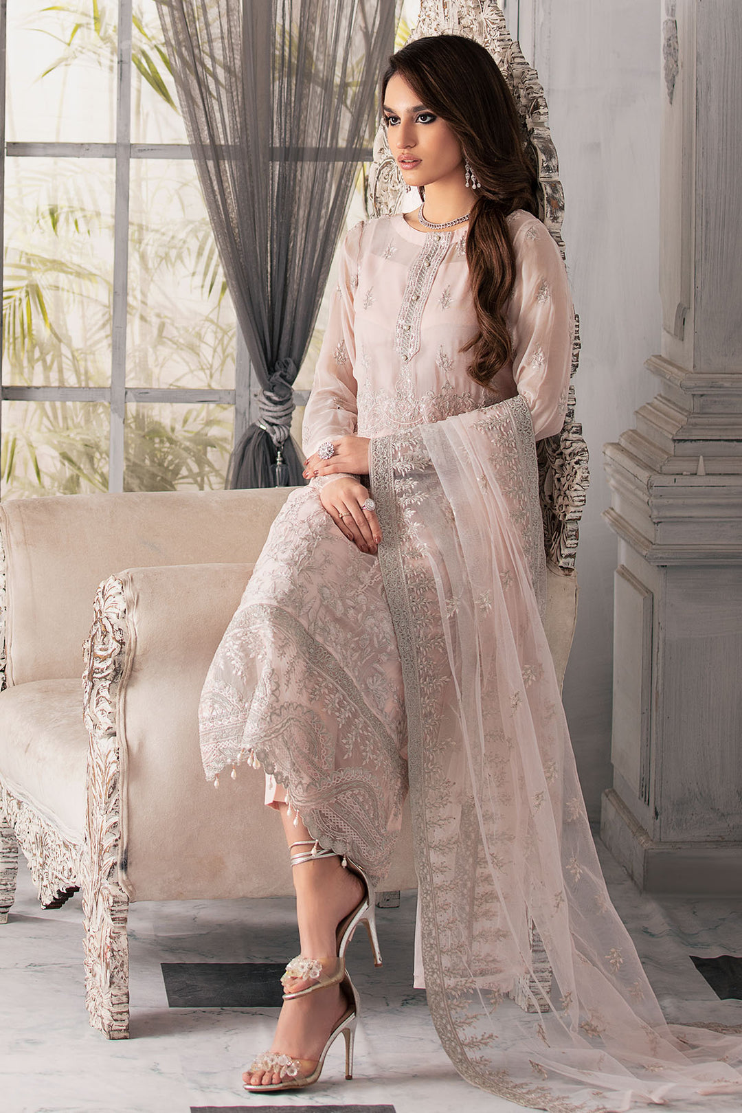 3006-OLD-FLAME EMBROIDERED BEMBERG CHIFFON UNSTITCHED