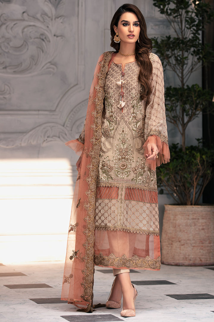 3007-TOFFEE-CRUNCH EMBROIDERED BEMBERG CHIFFON UNSTITCHED