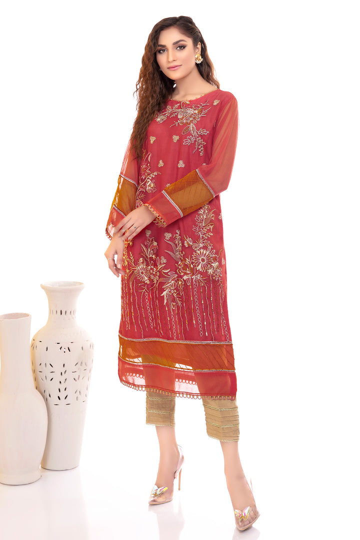 3034-TARA EMBROIDERED SILK NET STITCHED