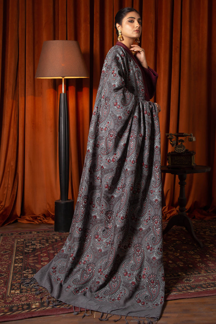 3088-ELINOR EMBROIDERED BLEND WOOL SHAWL UNSTITCHED