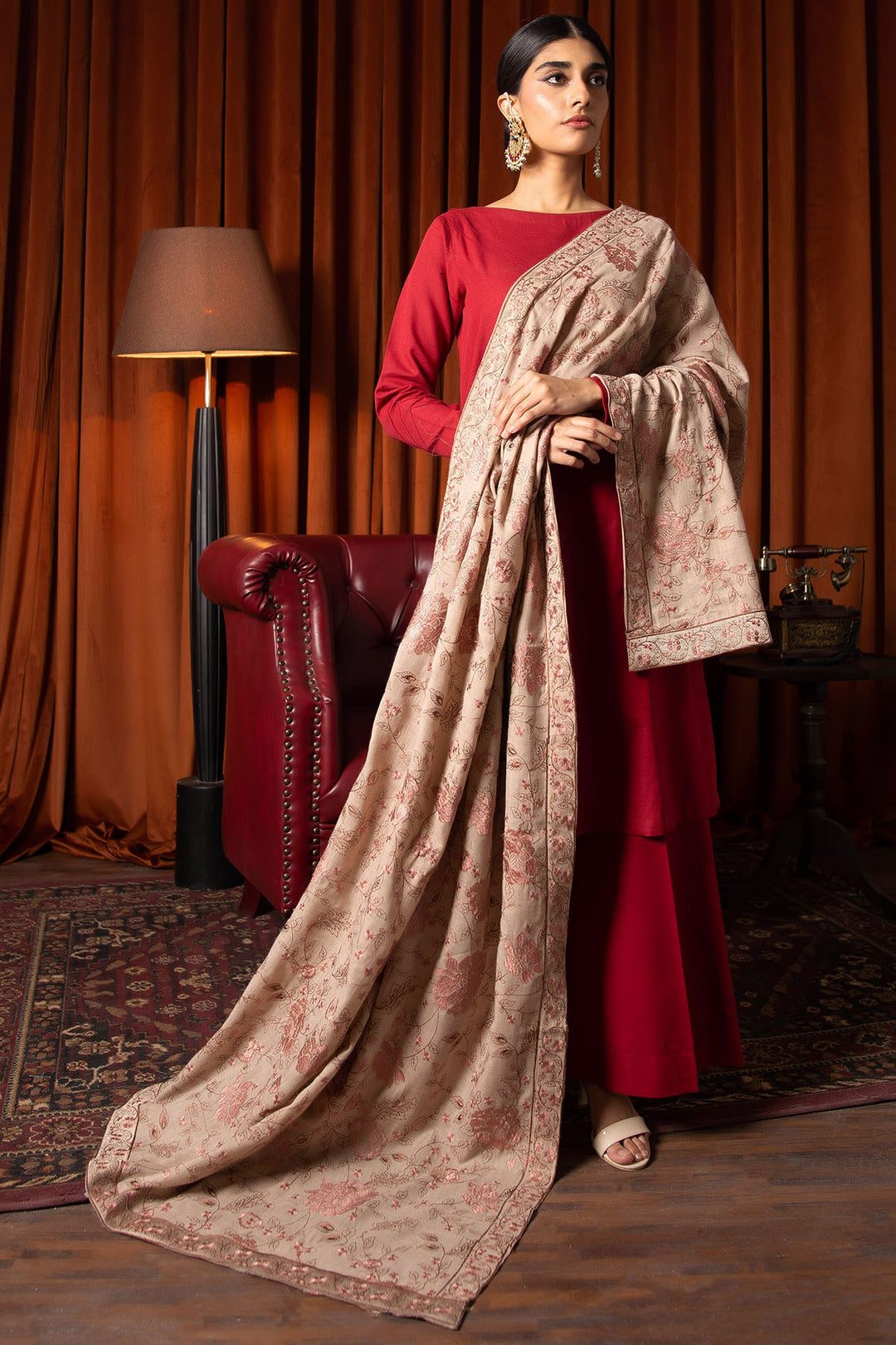 3095-ILARIA EMBROIDERED PASHMINA BLEND SHAWL UNSTITCHED