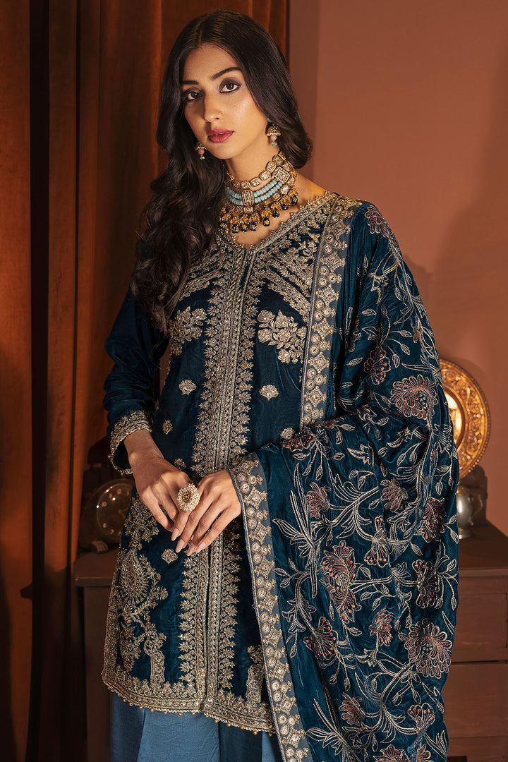 3173-ANARKALI EMBROIDERED VELVET UNSTITCHED
