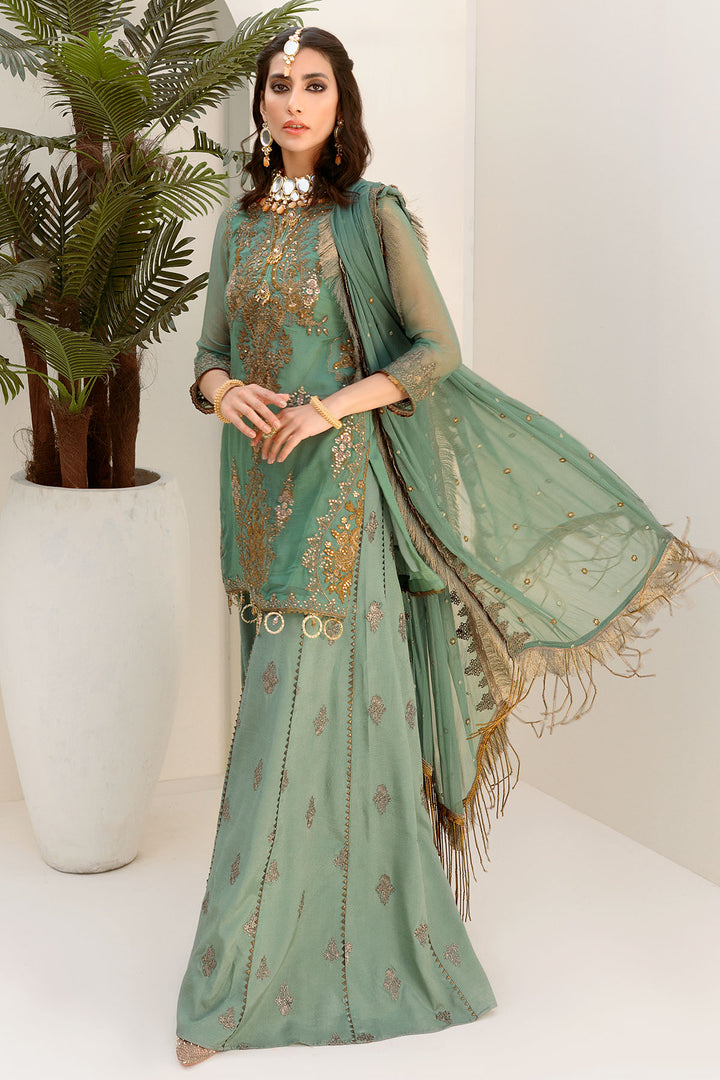 3188-MINT-HINT EMBROIDERED BEMBERG CHIFFON UNSTITCHED