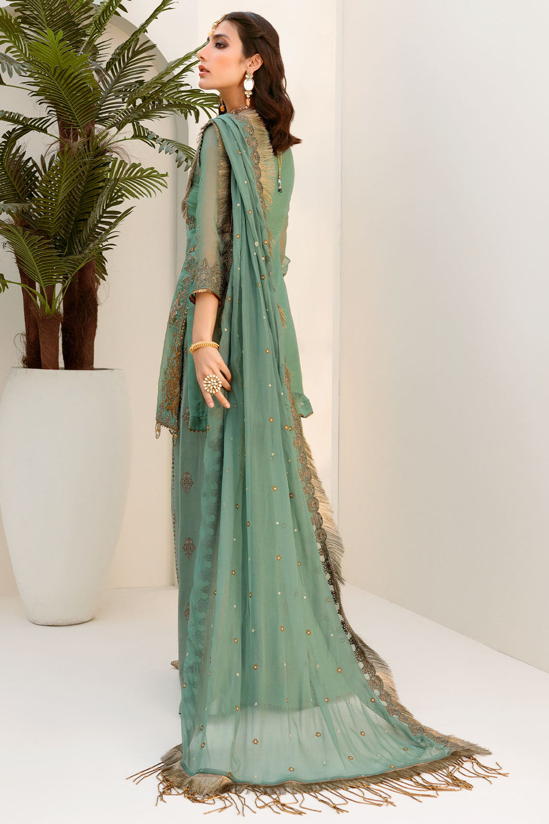 3188-MINT-HINT EMBROIDERED BEMBERG CHIFFON UNSTITCHED