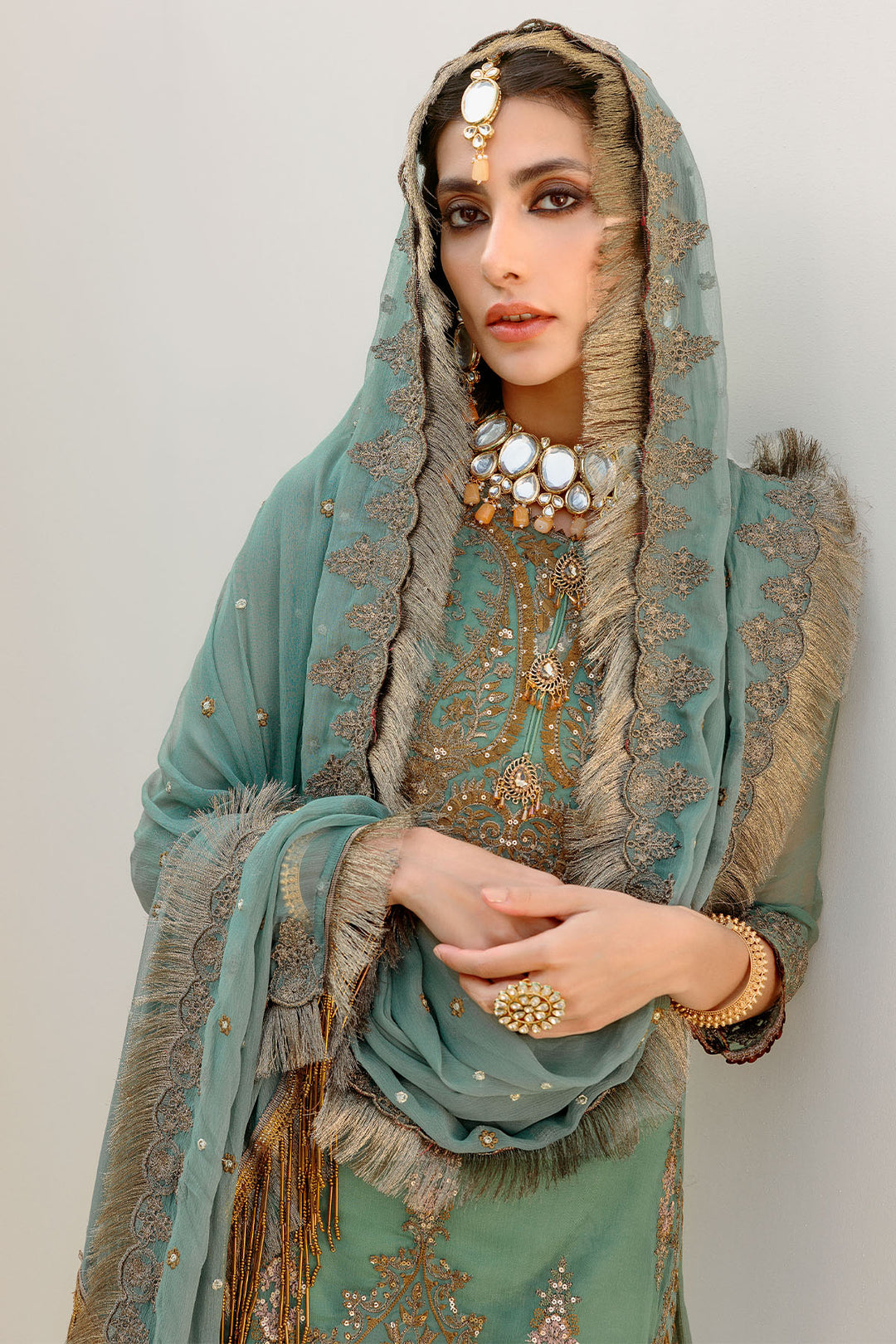 3188-MINT-HINT EMBROIDERED BEMBERG CHIFFON UNSTITCHED