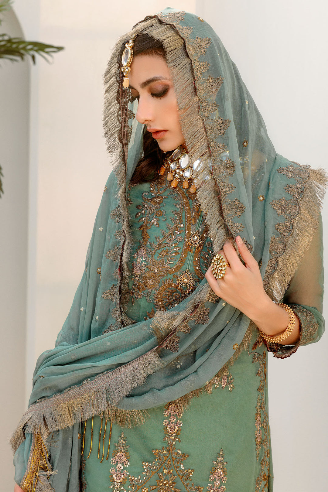 3188-MINT-HINT EMBROIDERED BEMBERG CHIFFON UNSTITCHED