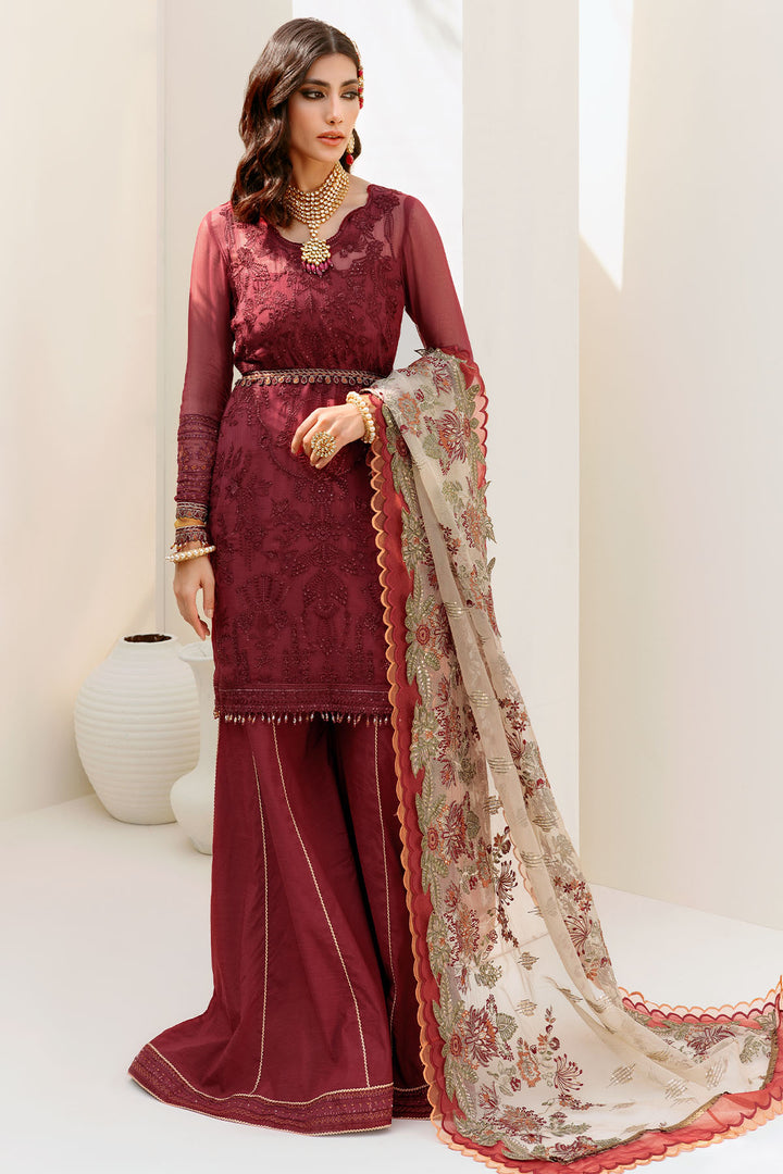 3189-CHERRY-ROSE EMBROIDERED BEMBERG CHIFFON UNSTITCHED