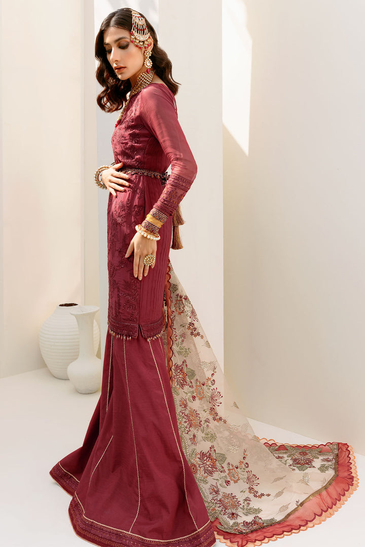 3189-CHERRY-ROSE EMBROIDERED BEMBERG CHIFFON UNSTITCHED