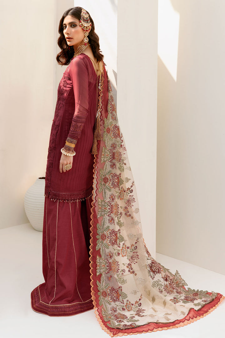 3189-CHERRY-ROSE EMBROIDERED BEMBERG CHIFFON UNSTITCHED