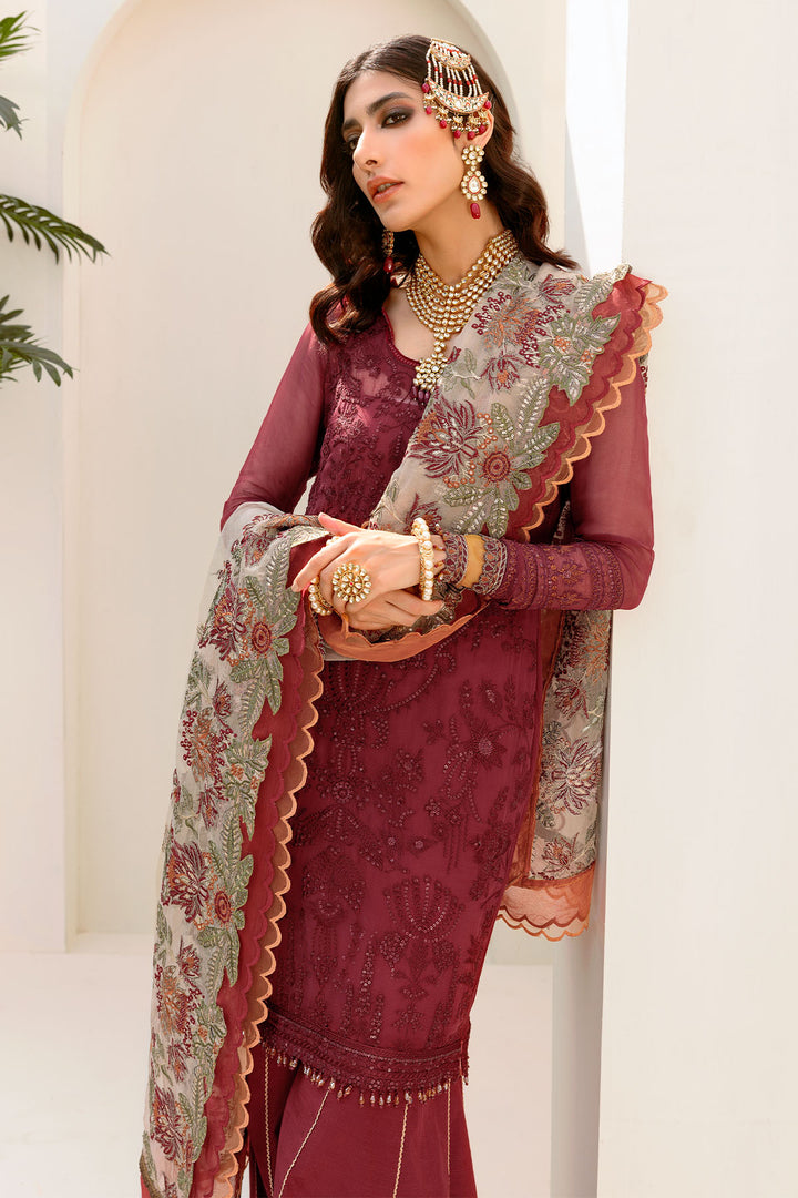 3189-CHERRY-ROSE EMBROIDERED BEMBERG CHIFFON UNSTITCHED