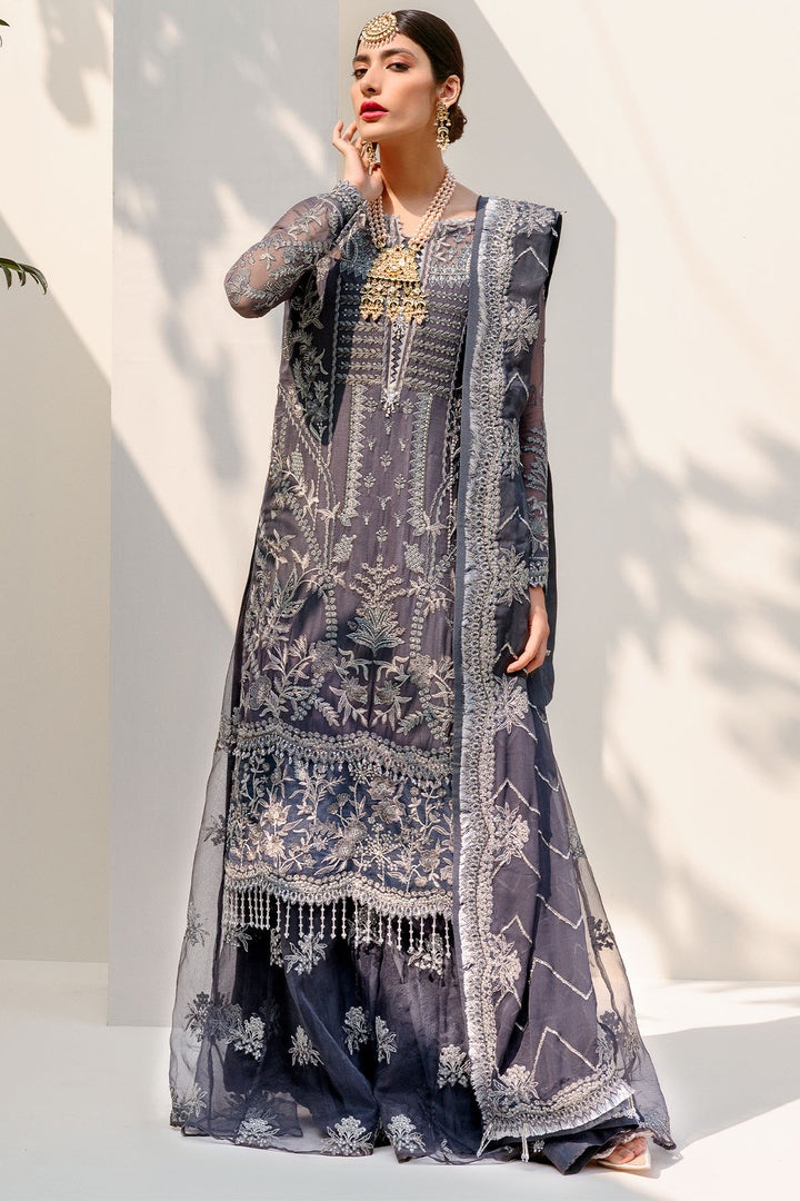 3190-CRYSTAL-GREY EMBROIDERED BEMBERG CHIFFON UNSTITCHED