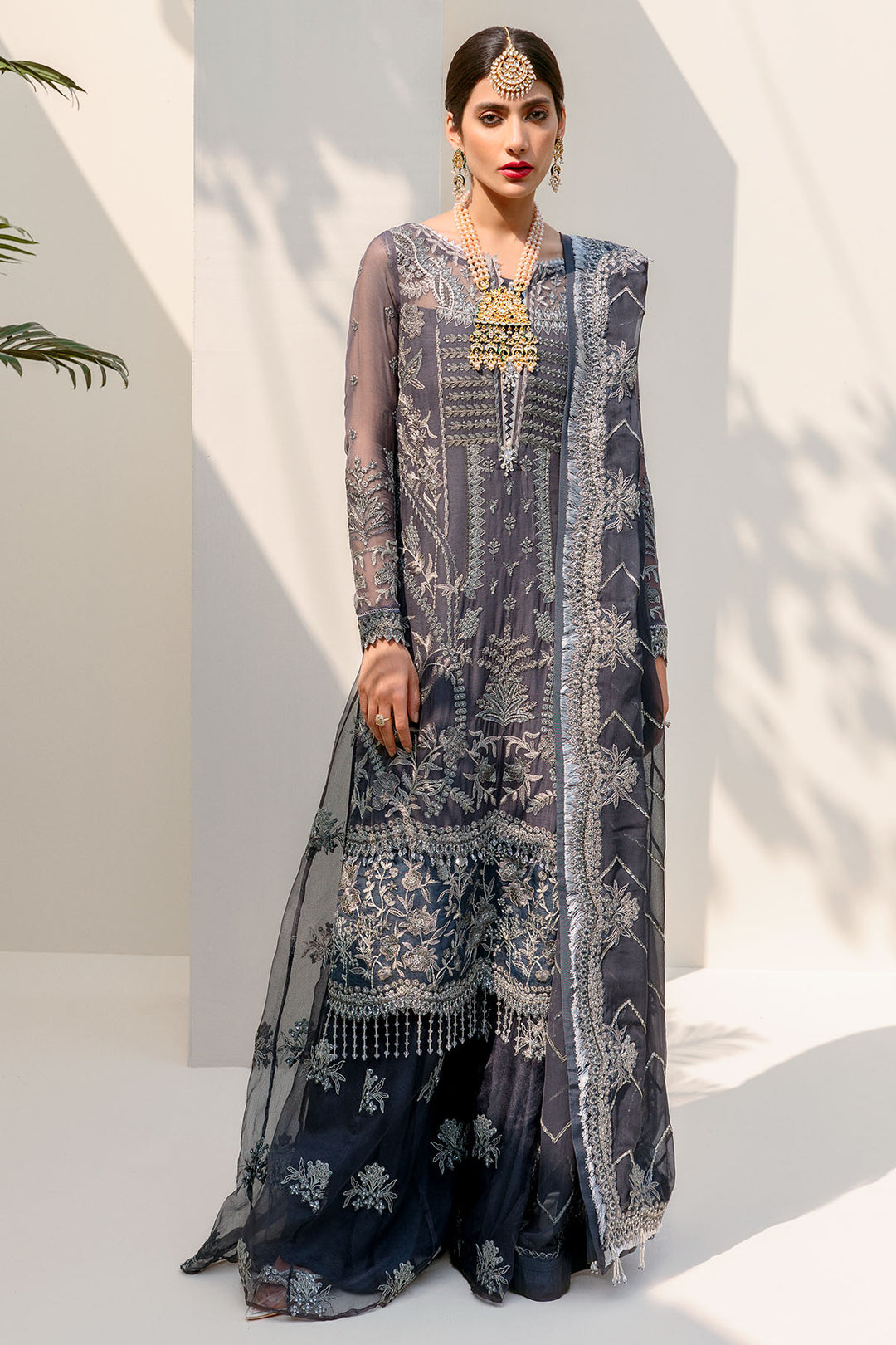 3190-CRYSTAL-GREY EMBROIDERED BEMBERG CHIFFON UNSTITCHED