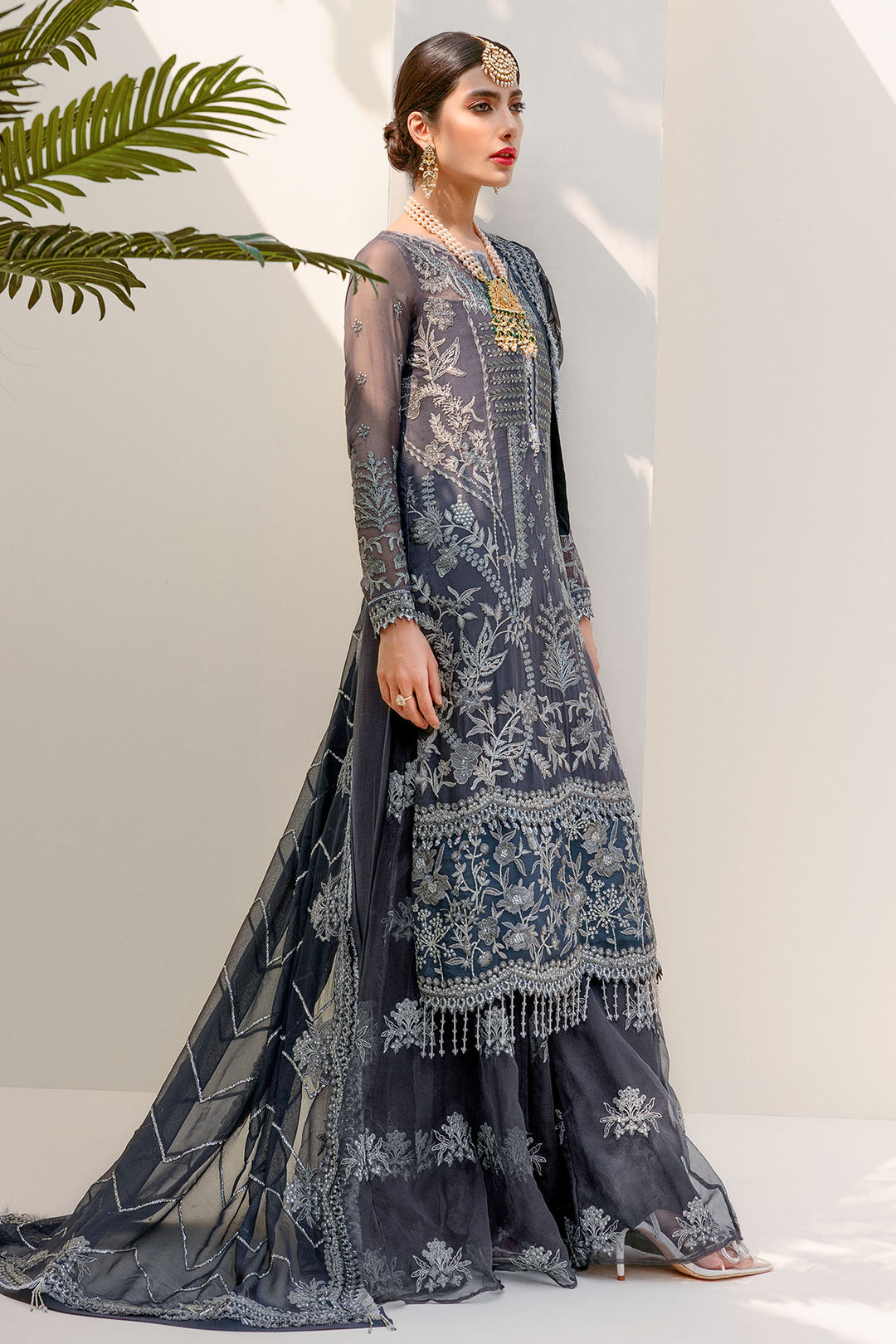 3190-CRYSTAL-GREY EMBROIDERED BEMBERG CHIFFON UNSTITCHED