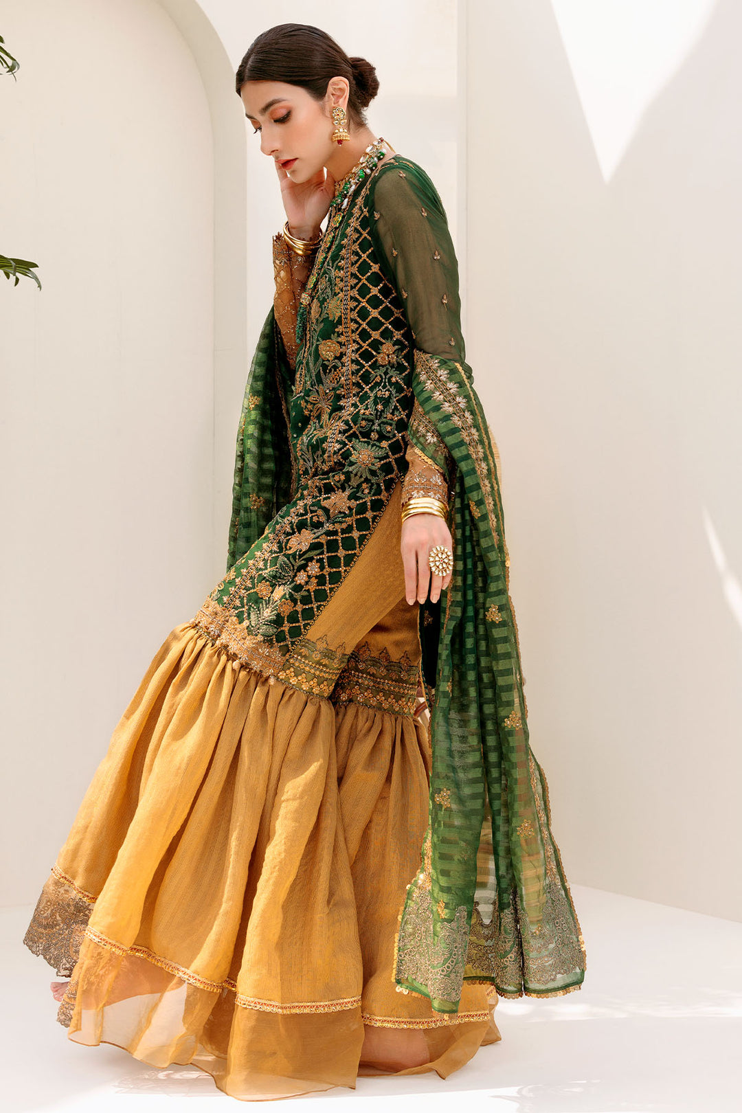 3194-GARDEN-GREEN EMBROIDERED BEMBERG CHIFFON UNSTITCHED