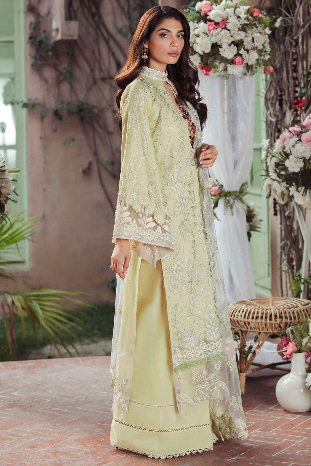 3205-LIME-STONE EMBROIDERED LAWN STITCHED