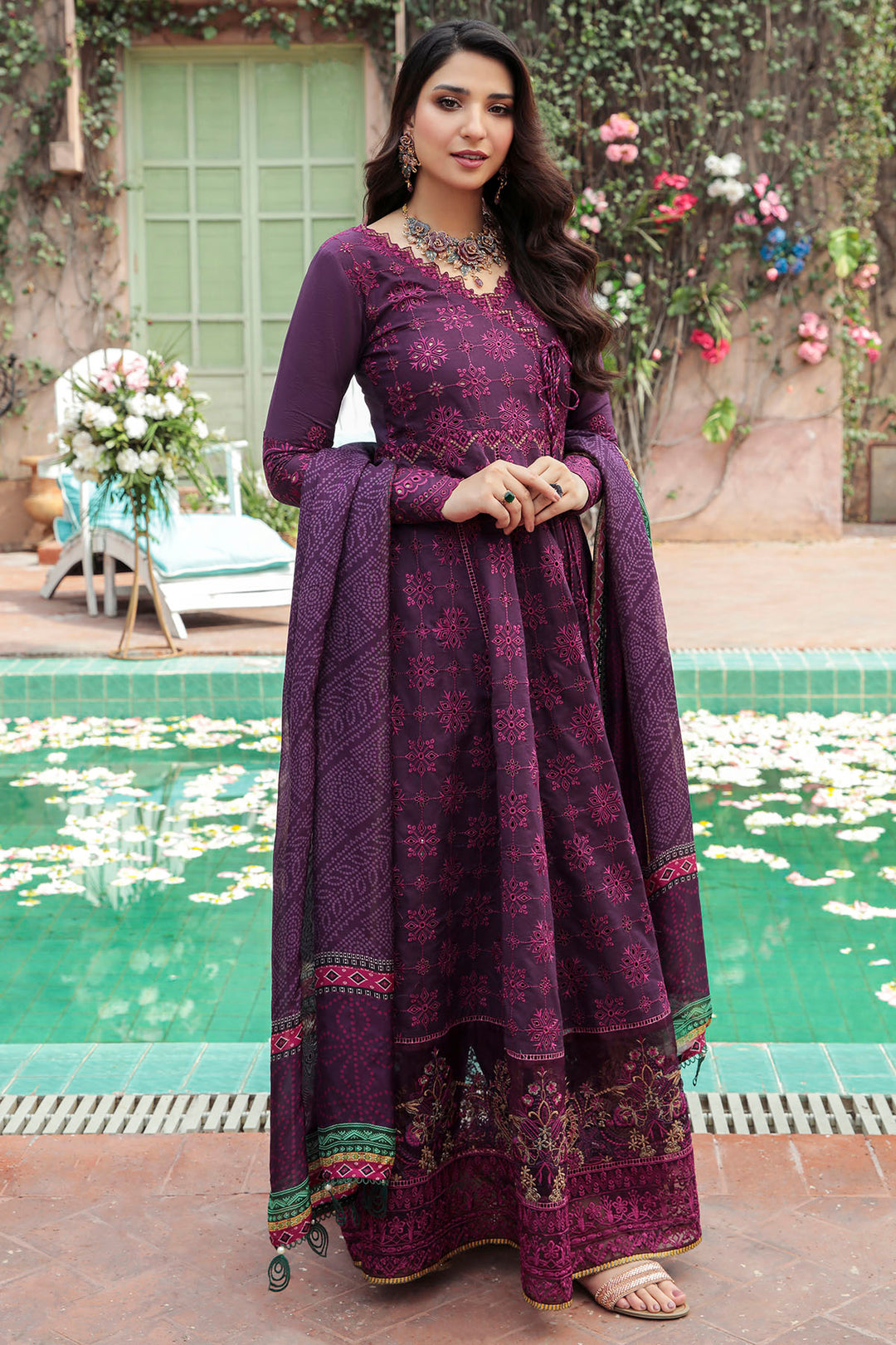 3214-SCARLET EMBROIDERED LAWN STITCHED