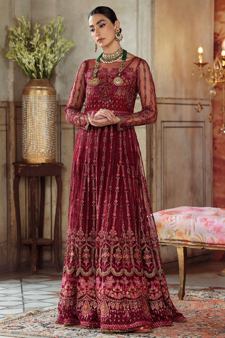 3218-MAROON EMBROIDERED SILK NET FABRIC