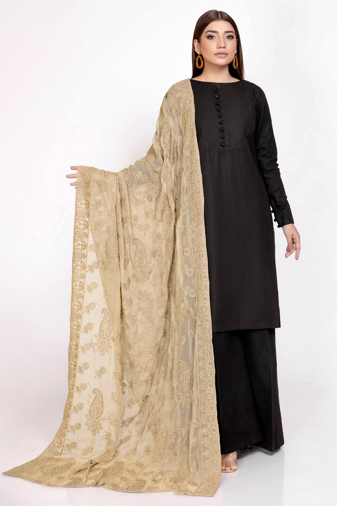 3318-FREYA EMBROIDERED CHIFFON SHAWL UNSTITCHED