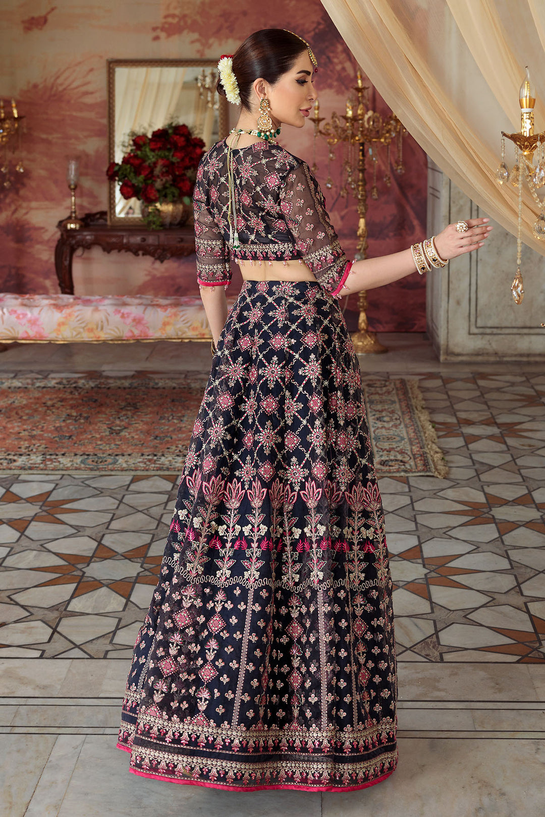 3350-GREY EMBROIDERED ORGANZA FABRIC