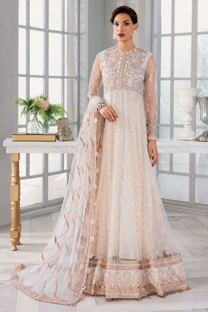 3393-FREESIA EMBROIDERED SILK NET STITCHED