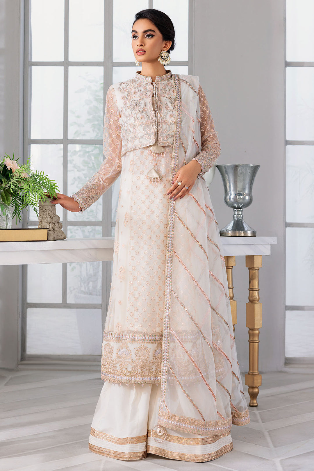 3393-FREESIA EMBROIDERED SILK NET UNSTITCHED